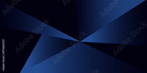 Black dark navy blue silver abstract pattern background. Geometric shape. Line triangle angle fold polygon diamond 3D. Color gradient ombre. Rough grain noise. Light shadow.