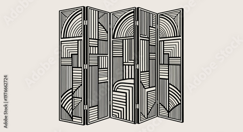 Black and white room divider screen.