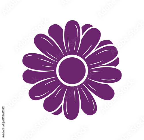 Purple flower icon with white lines on white background