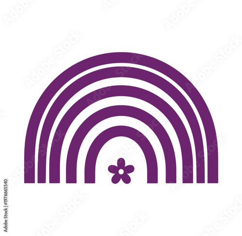 Purple rainbow symbol with flower design element for graphic resources