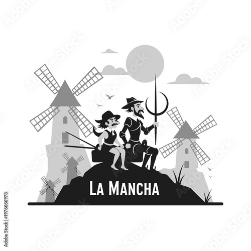 Celebrating Castile-La Mancha Day with Don Quixote and Sancho Panza in La Mancha Landscape