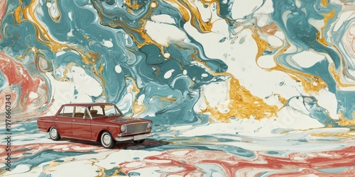 Vintage Car on Colorful Abstract Background Design