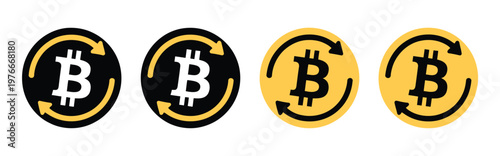 Bitcoin money exchange icon, clean vector illustration with bitcoin symbol and currency arrows, representing crypto exchange, online payments, and digital economy, perfect for infographics 