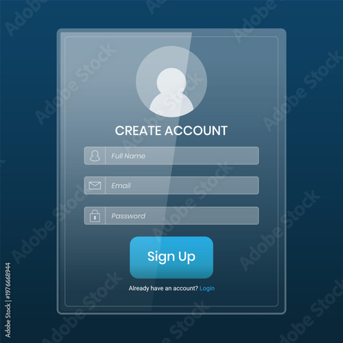 Glassmorphism Registration Form UI with User Avatar Icon and Blue Gradient