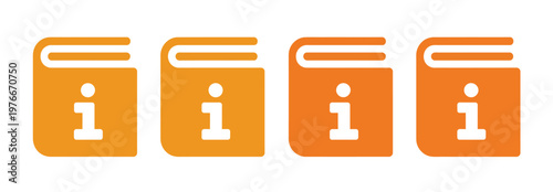 Book information set icon illustration, simple flat vector design with books and info symbols, suitable for library systems, learning platforms, research guides, and digital interfaces.