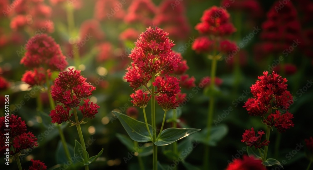 Obraz premium Close-up of Vibrant Red Flowers in Soft Sunlight.