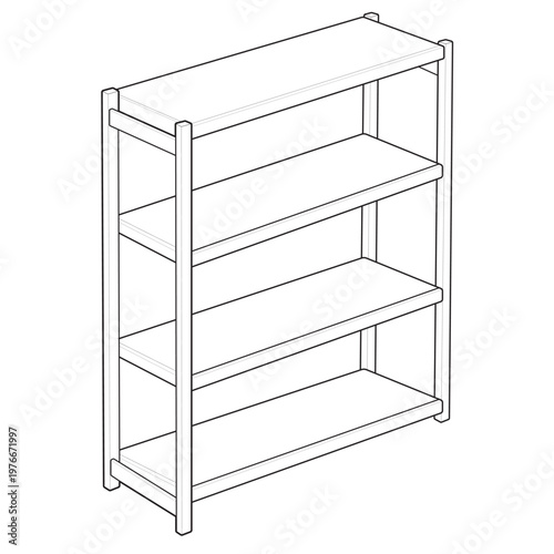 Isometric slotted angle boltless shelving unit linear drawing