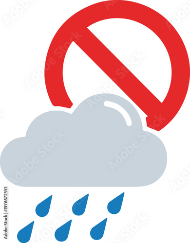 Vivid illustration representing a no-rain forecast, prohibition of wet weather, or ideal dry conditions, perfect for weather warnings, event planning, or indicating the absence of precipitation