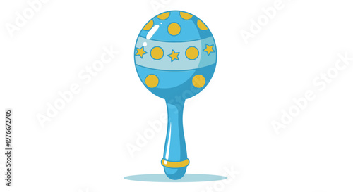Colorful Baby Rattle Toy with Stars and Dots, Isolated on White