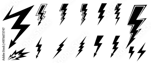 Vector set of thunderbolt icon. Lightning sillhouette.