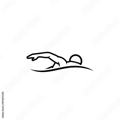 Simple black outline icon of a swimmer performing the front crawl stroke
