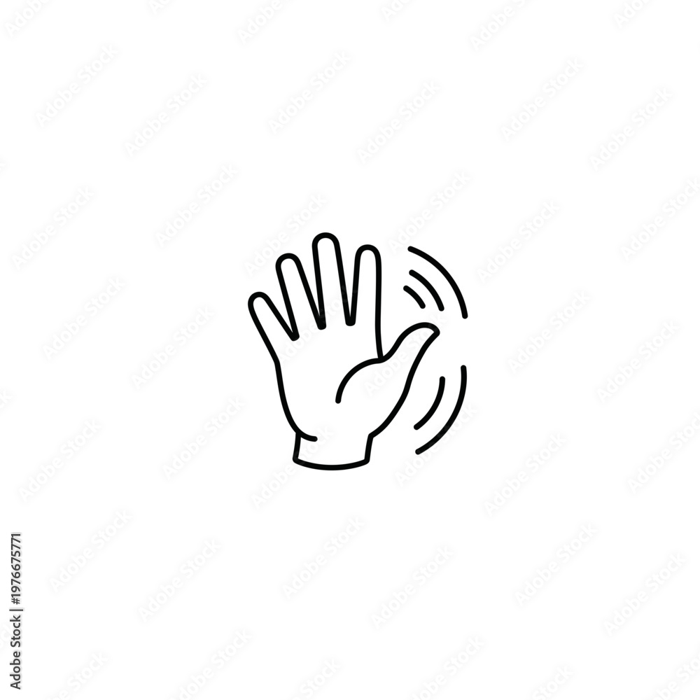 Fototapeta premium Hand waving gesture linear icon with greeting communication interaction