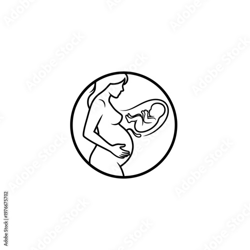 Pregnancy icon with fetus silhouette and pregnant woman outline, pregnancy