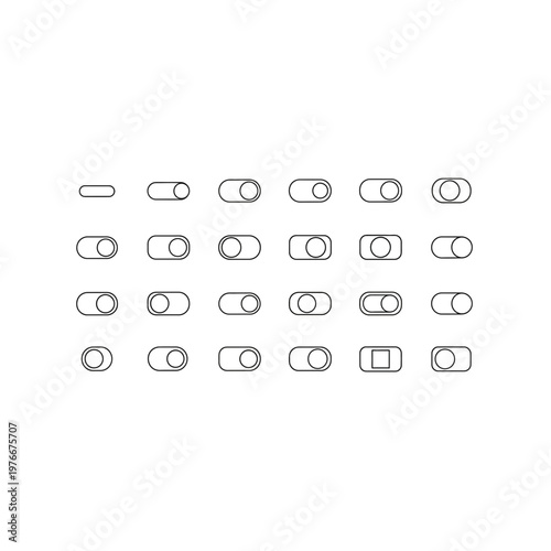Set of linear toggle switch and radio button UI elements with interface