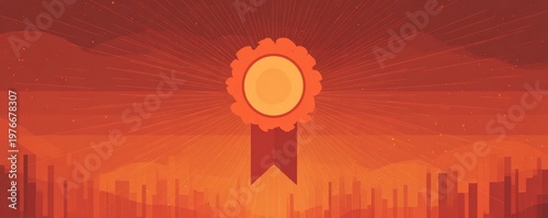 Radiant Sun with Badge on Orange Background