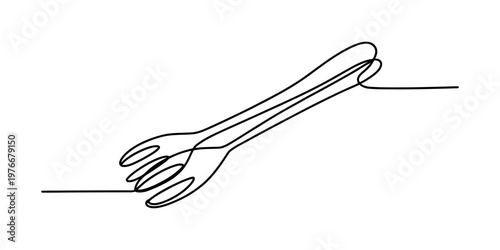 A continuous single line drawing of a metal fork created in a minimalist and artistic style here. Vector, illustration