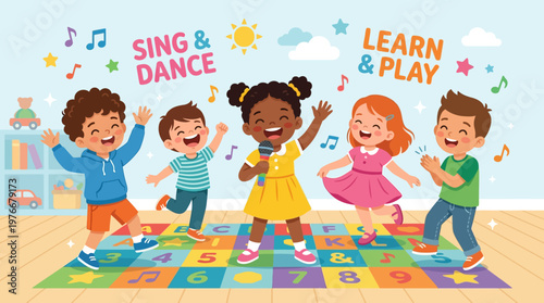 Children playing and learning together happily.