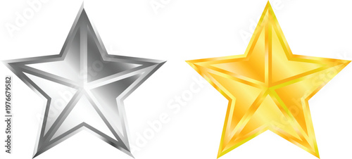Bento shiny silver and gold star shapes for ratings or awards grid, ui