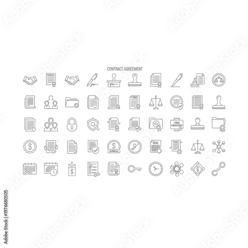 Professional contract and agreement icon library with contract, agreement