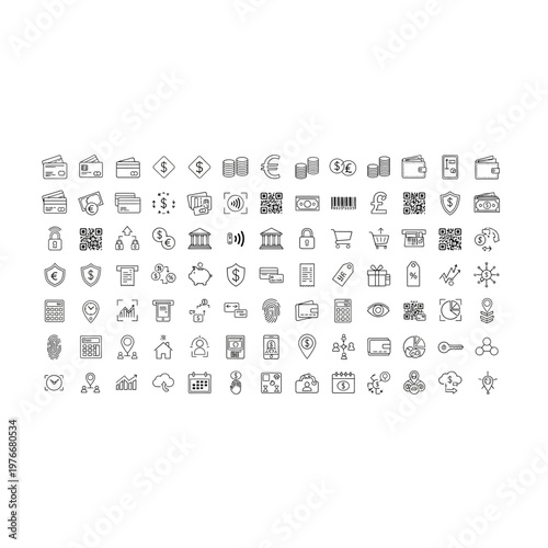 Comprehensive set of diverse line art icons for web and software interfaces