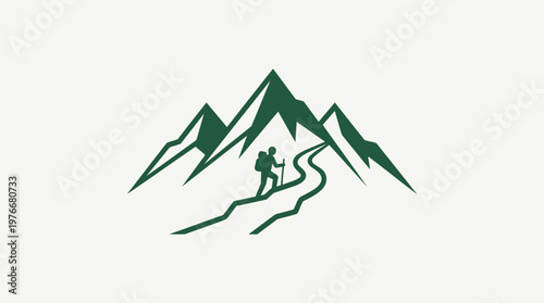 Hiker Ascending Mountain Trail Logo