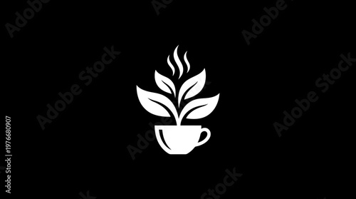 Minimalist Tea Cup With Leaves Logo Design