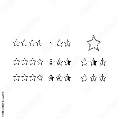 Set of outline star rating icons for feedback and reviews with feedback