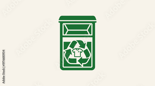 Green Recycling Bin for Clothes on Beige Background