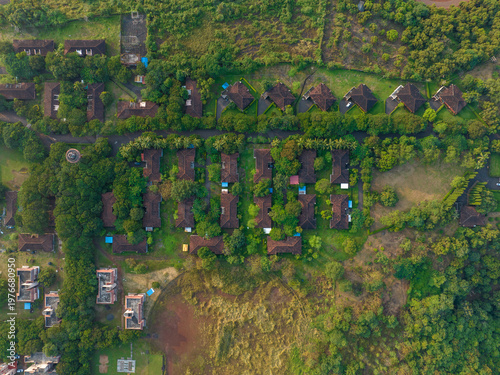 green residential aerial, housing colony layout, eco living township, suburban homes aerial, residential planning view, green neighborhood aerial, villa community layout, housing society top view, nat