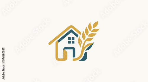 House and Wheat Logo Concept on a Cream Background