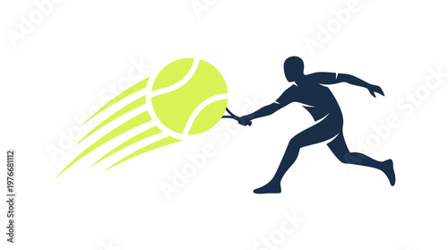 Tennis Player Silhouette Hitting Green Ball