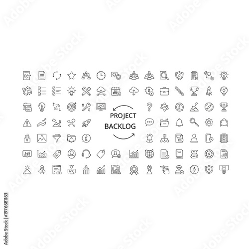 Set of project backlog workflow icons with workflow management business