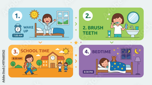 Daily routine for kids illustration.
