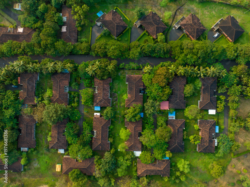 green residential aerial, housing colony layout, eco living township, suburban homes aerial, residential planning view, green neighborhood aerial, villa community layout, housing society top view, nat