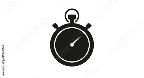 Black Stopwatch Icon on White Background.