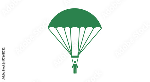 Green Parachute with Person Hanging Below.