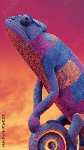 Colorful Chameleon on Artistic Background in Nature