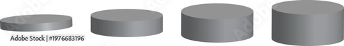 Gray cylinder podium set with different heights, 3D round platforms for product display and presentation. Minimal geometric stages isolated on clean background. Modern mockup collection for branding a