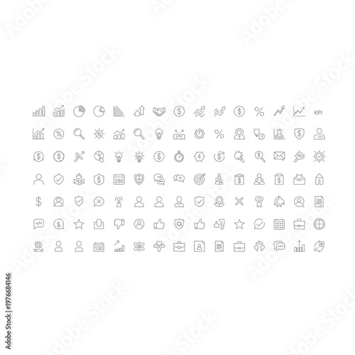 Collection of assorted business and technology thin line icons with business