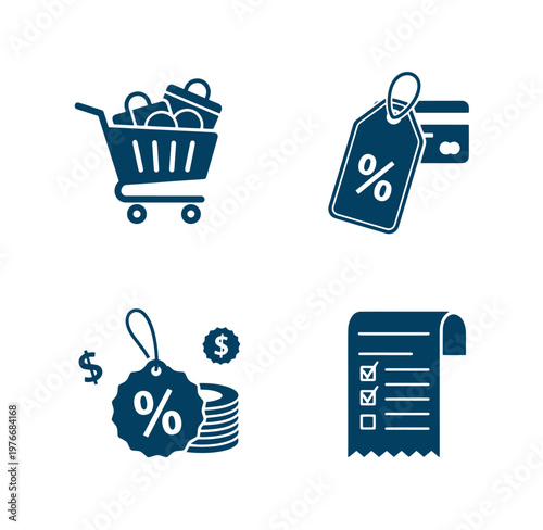 Shopping icons with discount tags and receipt