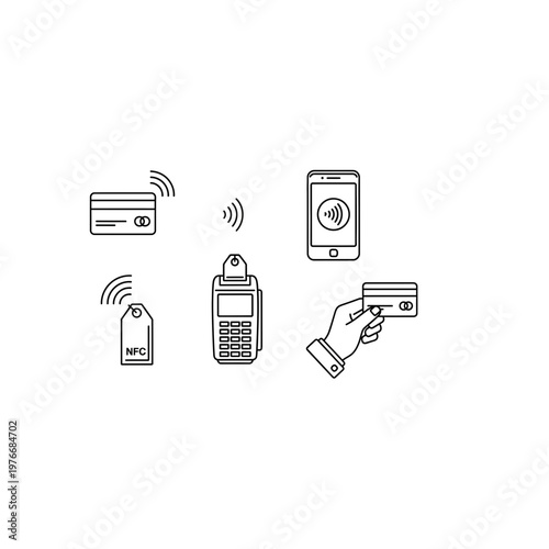 Contactless payment methods icons collection with contactless, terminal