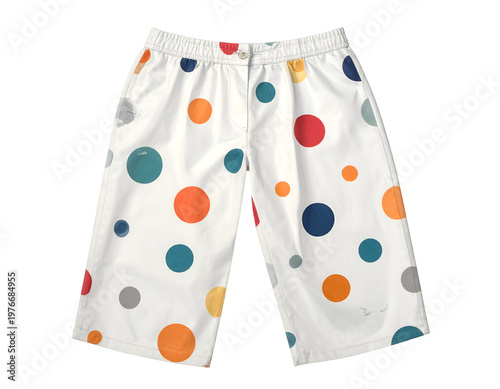 White culottes adorned with a cheerful scatter of colorful dots