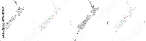 New Zealand vector infographic map design with geometry dotted style different size and color pattern art view