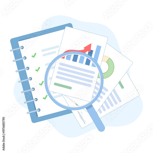 Business audit concept with tax audit process, highlighting financial analysis, regulatory compliance, accounting inspection, and corporate performance evaluation.