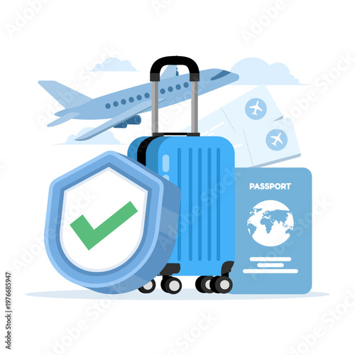 Travel insurance concept for international vacations featuring baggage protection, ensuring safe trips, luggage safety, risk coverage, and peace of mind for global travelers.