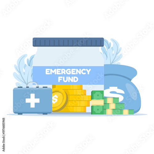 Emergency fund savings concept showing financial backup for unexpected costs, highlighting money reserves, secure planning, and protection against sudden expenses.