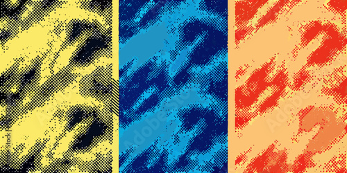 Abstract expressionist artwork featuring three vibrant textured color blocks