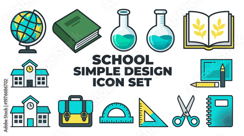 School and Education Icon Set: Modern Flat Design Vector Collection for Back to School, Learning, and Academic Concepts