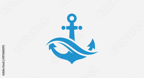 Blue anchor nautical symbol logo.