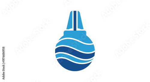 Blue and white striped sports cricket ball.